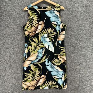 AGB Dress Women 14 Black Floral Shift Midi Zipper Sleeveless Casual Stretch